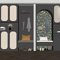 Modern Shoe Cabinet with Lattice Doors Clothing Rack Bench and Wooden Flooring in Hallway Interior