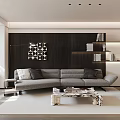 Modern Minimalist Living And Dining Room With Comfortable Grey Sofa And Exquisite Marble Coffee Table