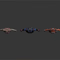 Three Female Futuristic Mech Characters In Pink Black And Orange Armor Standing Pose Design