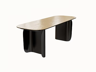 Modern Light Wood Dining Table With Unique Black Curved Legs Design 3d model