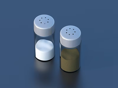 Modern Salt And Pepper Shaker Set With Silver Lids Transparent Glass And Contents 3d model