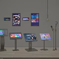 Commercial Equipment Featuring Interactive Displays Wall-Mounted Screens Floor-Standing Kiosks And Microphones