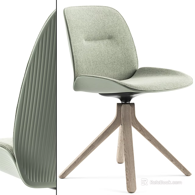 Light Green Fabric Dining Chair With Wooden Tripod Base And Vertical Stripe Texture 3d model 