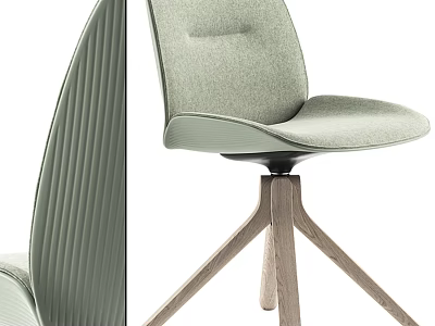 Light Green Fabric Dining Chair With Wooden Tripod Base And Vertical Stripe Texture 3d model