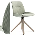 Light Green Fabric Dining Chair With Wooden Tripod Base And Vertical Stripe Texture