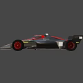 Black and Red Streamlined Race Car with Red Wheels and Number 5 on Gray Background