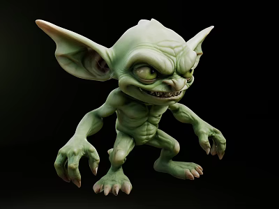 Green Goblin Like Game And Movie Character With Large Ears Sharp Teeth And Clawed Hands 3d model