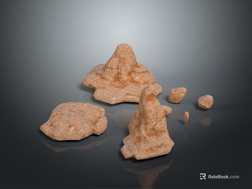 Natural Brown Stone And Wood Pieces With Different Shapes And Rough Texture 3d model 