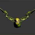 Green and Yellow Parrot Flying with Spread Wings and Vibrant Plumage in Flight