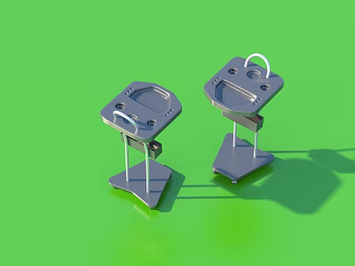 Two Metal Kitchen Accessory Stands With White Handles And Platform For Organizing Utensils 3d model