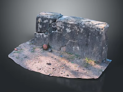 Old Stone Wall With Cracks And Red Ball On Dirt Base Surface 3d model
