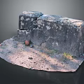 Old Stone Wall With Cracks And Red Ball On Dirt Base Surface 3d model