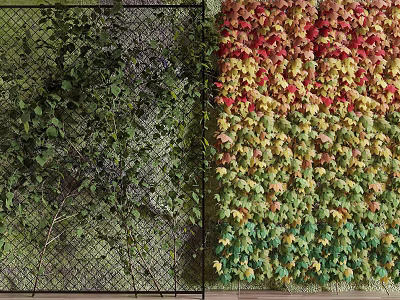 Decorative Green Plant Wall with Colorful Leaves and Grid Background Design for Decor 3d model