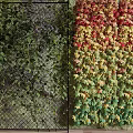 Decorative Green Plant Wall with Colorful Leaves and Grid Background Design for Decor