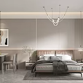 Modern Apartment Bedroom With Bed Nightstand Chandelier Dining Table Chairs Painting And Washing Machine
