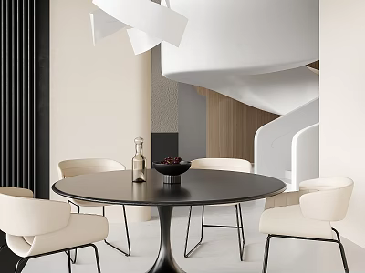 Modern Round Dining Table Set With White Chairs And Decorative Items 3d model