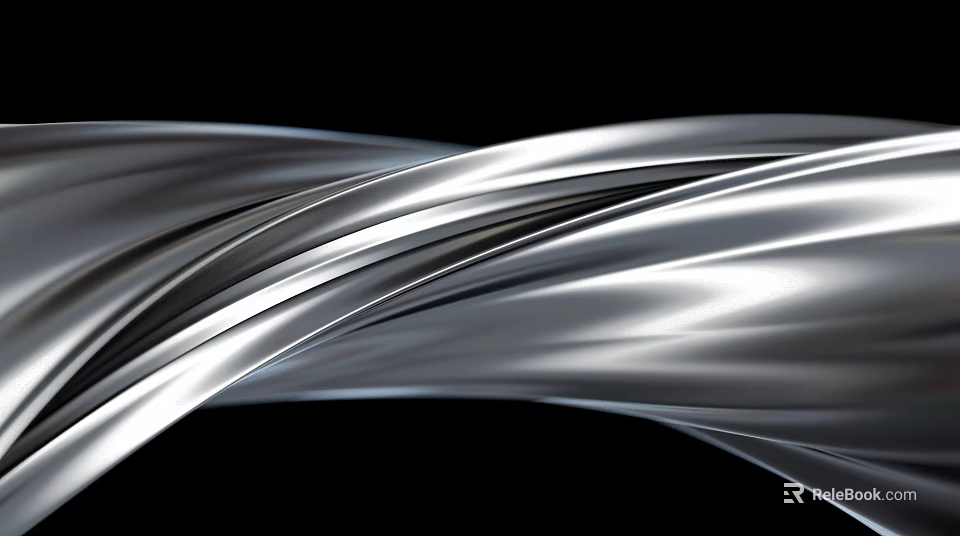 Black Background Wall With Silver Smooth Curved Metallic Waves Reflective Material Flowing Design 3d model 