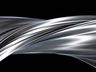 Black Background Wall With Silver Smooth Curved Metallic Waves Reflective Material Flowing Design 3d model
