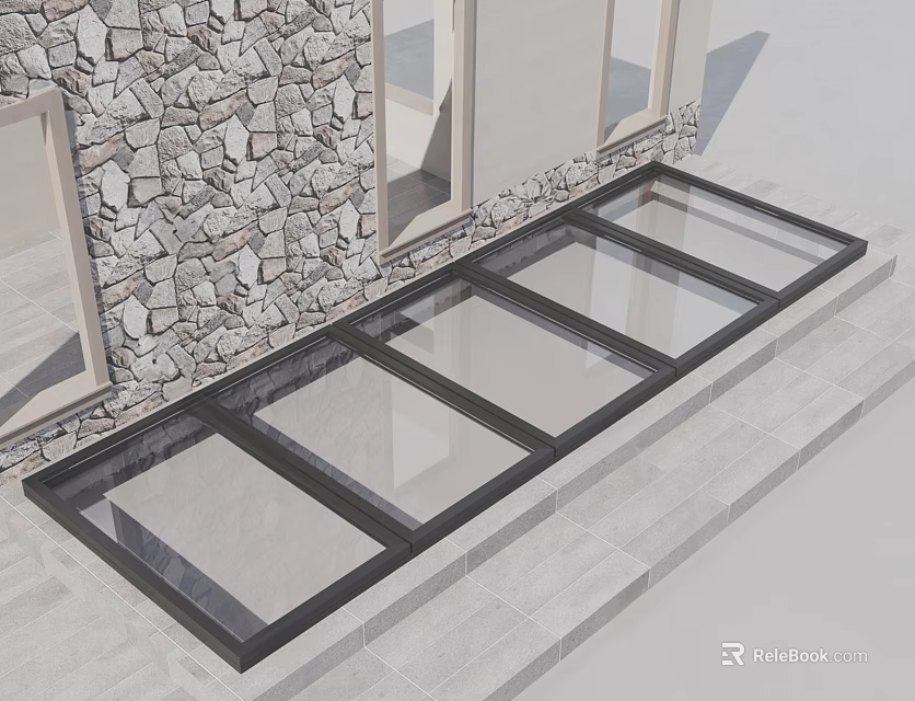 Modern Glass Floor Panel Structure With Stone Wall For Outdoor Design 3d model