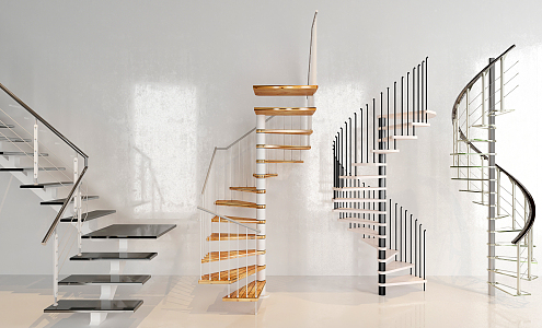 Modern revolving staircase stair combination 3d model