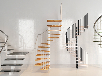 Modern revolving staircase stair combination 3d model