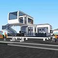 Modern Container Building With Glass Windows Multi Level Structure And Outdoor Seating Area 3d model