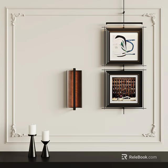 Elegant White Wall Decor With Framed Art Wall Sconce And Candles 3d model