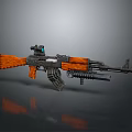 Pixel Style Assault Rifle Weapon Featuring Orange Black Design and Scope Sight 3D Render 3d model