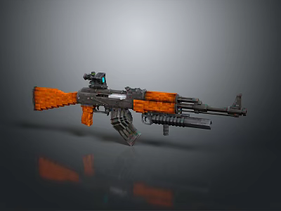 Pixel Style Assault Rifle Weapon Featuring Orange Black Design and Scope Sight 3D Render 3d model