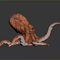 Reddish Brown Octopus Model with Extended Tentacles on Black Background with Reflection 3d model
