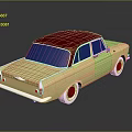 Classic Vintage Car with Beige Body Red Roof Blue Windows White Wheels and Red Hubcaps