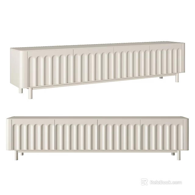 Modern Light Beige TV Stand With Vertical Grooves And Sleek Support Legs 3d model