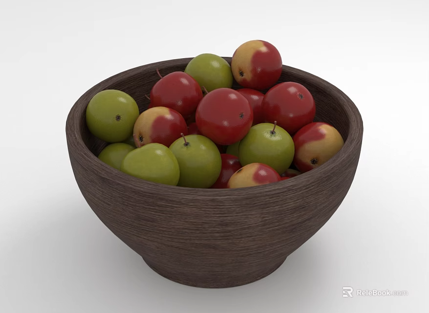 Fresh Red and Green Fruits in Wooden Bowl Healthy Snack Option 3d model 