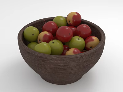 Fresh Red and Green Fruits in Wooden Bowl Healthy Snack Option 3d model