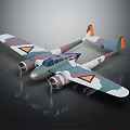 Vintage Camouflage Airplane Model Featuring Twin Engine And Orange Wing Triangles Design