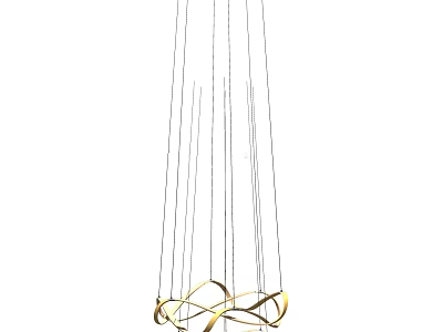 Elegant Contemporary Golden Chandelier with Curved Circular Design and Hanging Cables 3d model