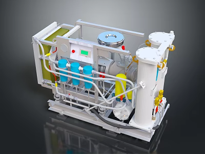 Industrial Machinery With Control Panel Blue Components Yellow Piping And White Frame 3d model