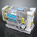Industrial Machinery With Control Panel Blue Components Yellow Piping And White Frame
