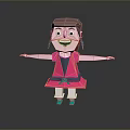 Cute 3D Paper Craft Girl Character With Pink Dress Green Shoes And Open Arms