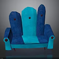 Modern Blue Sofa With Three Backrests Red Button Accents Minimalist Design