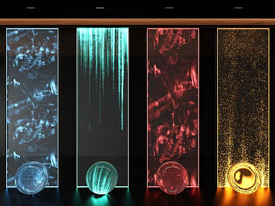 Vertical Background Wall With Blue Green Red Gold Dynamic Effects Circular Bases And Lighting Accents 3d model