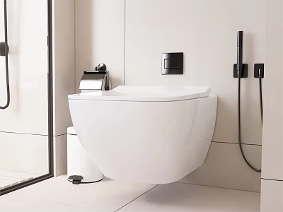 Modern Bathroom Wall Mounted White Toilet With Clean Design And Fixtures 3d model