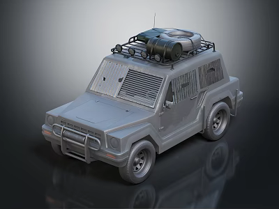 Rugged Off Road Vehicle With Roof Rack Fuel Tank And Protective Window Bars 3d model