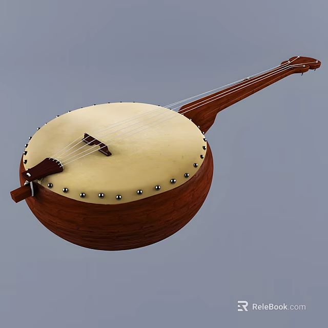 Elegant Handcrafted Traditional Wooden Musical Instrument With Round Soundbox And Strings 3d model 
