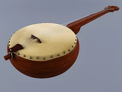 Elegant Handcrafted Traditional Wooden Musical Instrument With Round Soundbox And Strings 3d model