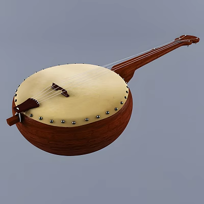 Elegant Handcrafted Traditional Wooden Musical Instrument With Round Soundbox And Strings 3d model