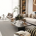 Modern Living and Dining Room Interior With Marble Wall Sofa And Coffee Table