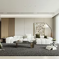 Modern Living And Dining Room Interior With White Sofa Wooden Wall Area Rug Floor Lamp