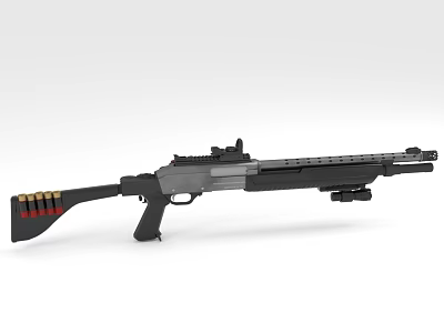 Modern Tactical Shotgun With Black Body Red Shells Stock Scope And Barrel 3d model