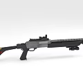 Modern Tactical Shotgun With Black Body Red Shells Stock Scope And Barrel